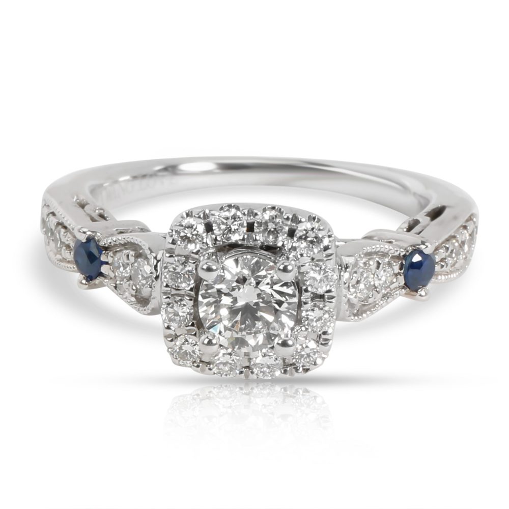 Vera Wang Love Collection Diamond & Blue Sapphire Vintage-Style Ring in 14K Gold